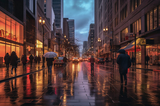 雨后街道的行人图片
