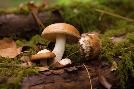 野生牛肝菌森林中的野生蘑菇背景