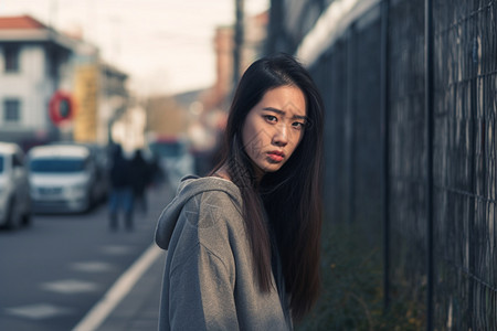 城市街头的年轻女孩图片