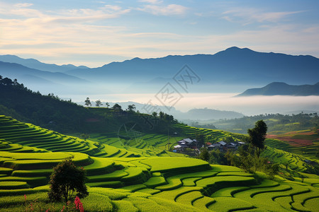 乡村稻田的风景图片