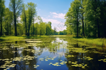 公园的湖水和风景图片