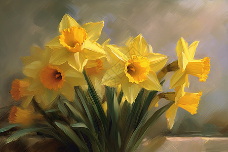 黄色油画水仙花背景图片