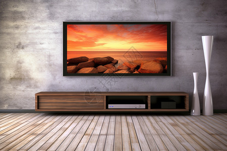 室内墙上的电视机背景图片