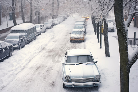 故宫的雪冬天街道上的车辆背景