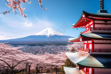 富士山宝塔背景图片
