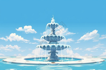 欧式喷泉建筑的插图背景图片