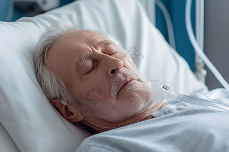 病床上身患疾病的老人图片