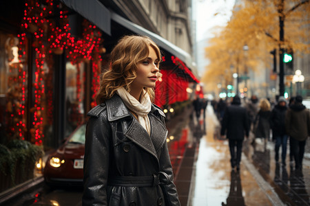 雨后街头的优雅女性图片