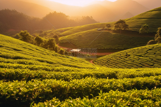 山丘中的农业茶树图片