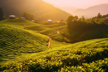 山丘中种植的茶树图片
