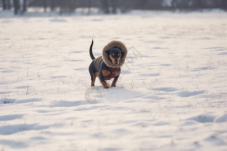 故宫的雪雪地上的可爱小狗狗背景