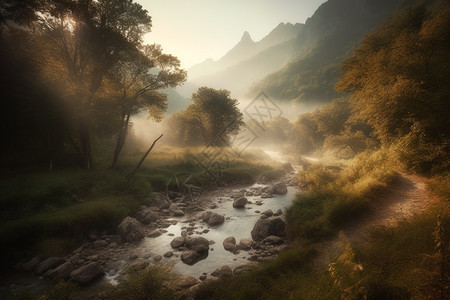 山区景观的美丽溪流图片