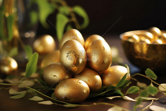 金色的复活节鹌鹑蛋图片