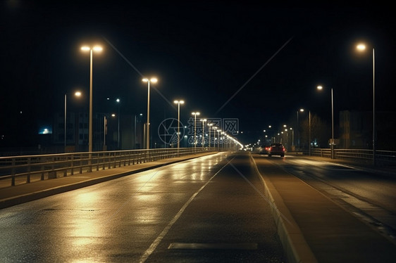 夜晚灯光照明的道路图片