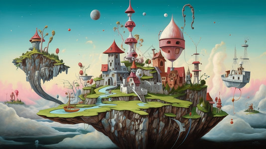 梦幻般的浮岛创意插图图片