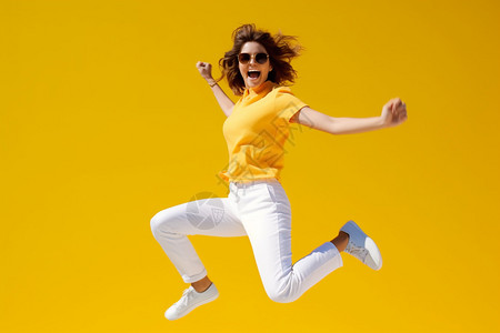 开心跳跃的外国女性背景图片