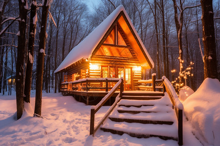 童话浪漫夜晚宁静的小屋背景