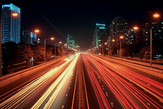 夜间路灯下的道路图片