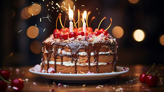 点着蜡烛的生日蛋糕图片