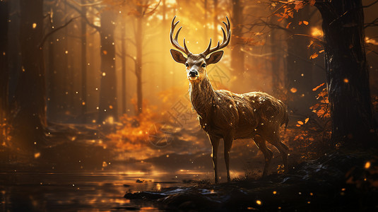 闪着光芒的鹿元素插画图片