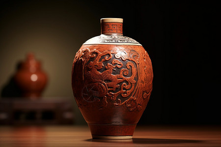 传统雕刻工艺的酒罐背景图片