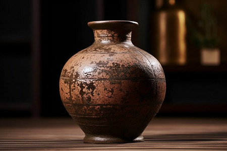 朴素的古代陶土酒罐图片