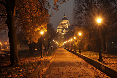 灯火通明的欧洲夜景背景图片