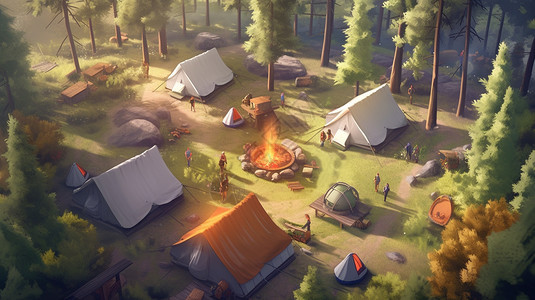带有帐篷和篝火的露营地图片