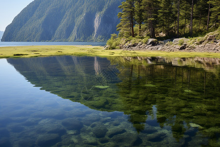 大自然清澈的湖面图片