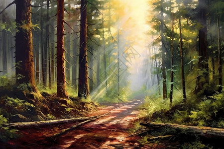 雄伟森林的油画图片