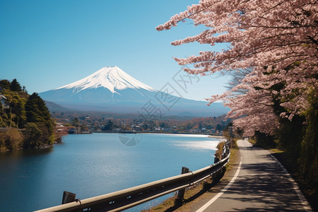 夏天富士山的美丽景观背景图片