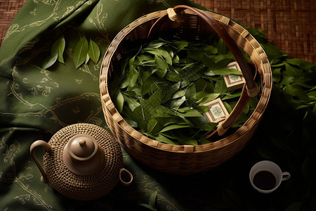 新鲜茶叶夏季新鲜采摘的绿茶茶叶背景