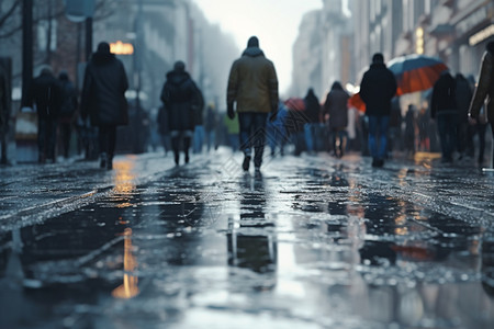 雨后城市湿滑的街道图片