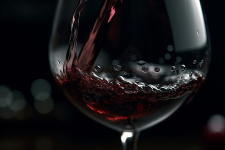 玻璃酒杯中倒入的红酒图片