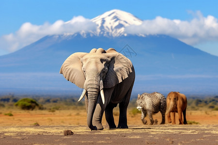 野外行走的大象群背景图片