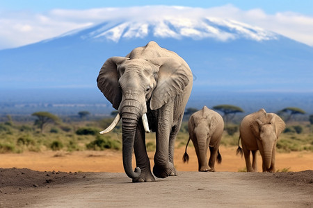 走在路上的大象图片