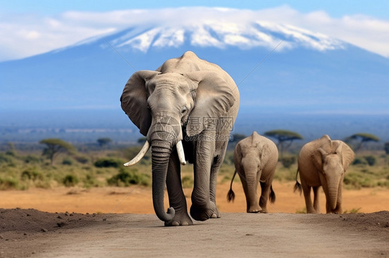 走在路上的大象图片