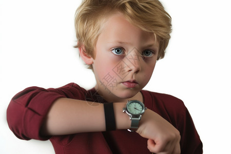 帅气的小男孩展示他的手表图片