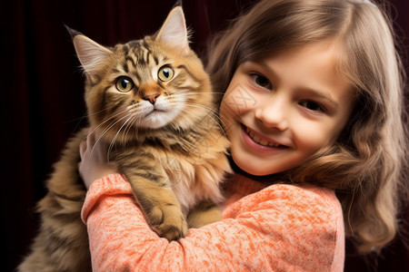 微笑的抱着小猫的女孩图片