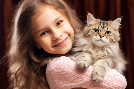 开心的猫抱着小猫开心的孩子背景