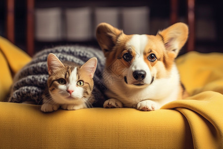 柯基犬白底可爱的宠物猫狗背景