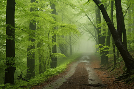 云雾缭绕的森林高清图片