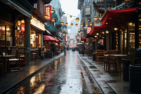 雨后城市中的商业街图片