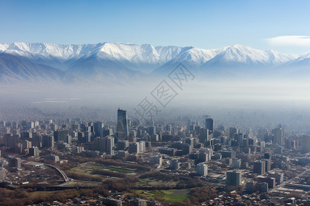 雪山下的城市建筑背景图片