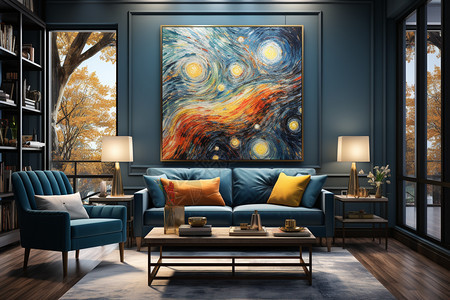 客厅的沙发和油画背景图片