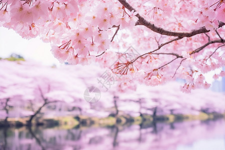 河边公园美丽的樱花图片