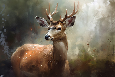 森林中的麋鹿油画插图图片