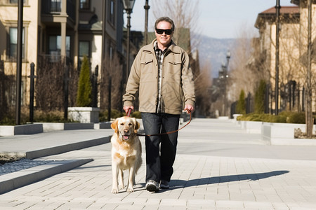 户外的盲人和导盲犬背景图片