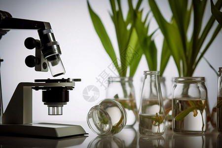 实验室内的显微镜和植物图片