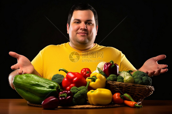 讨厌蔬菜的肥胖症男子图片